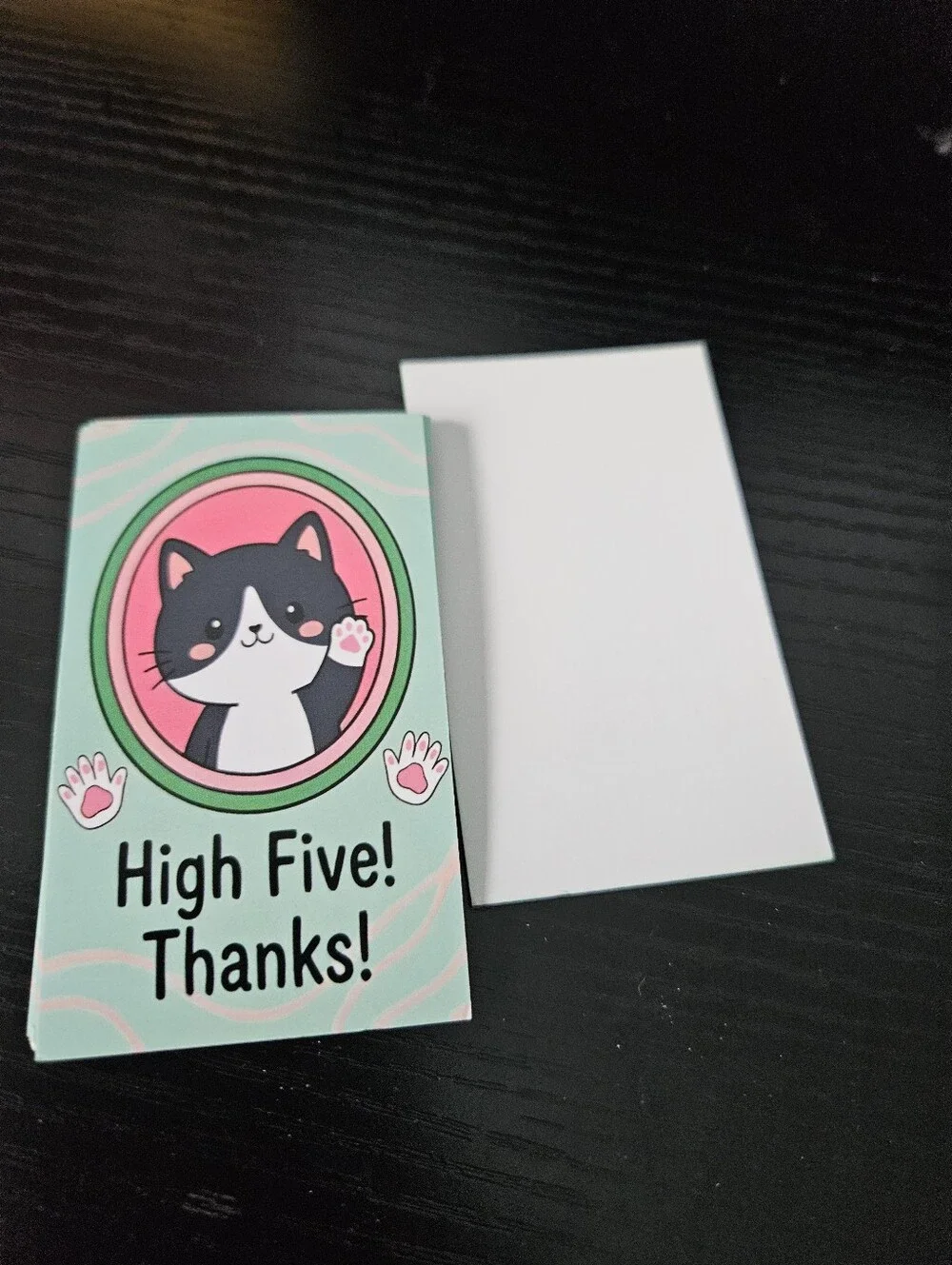 Cute Cat High Five Note Cards - Mint Pink